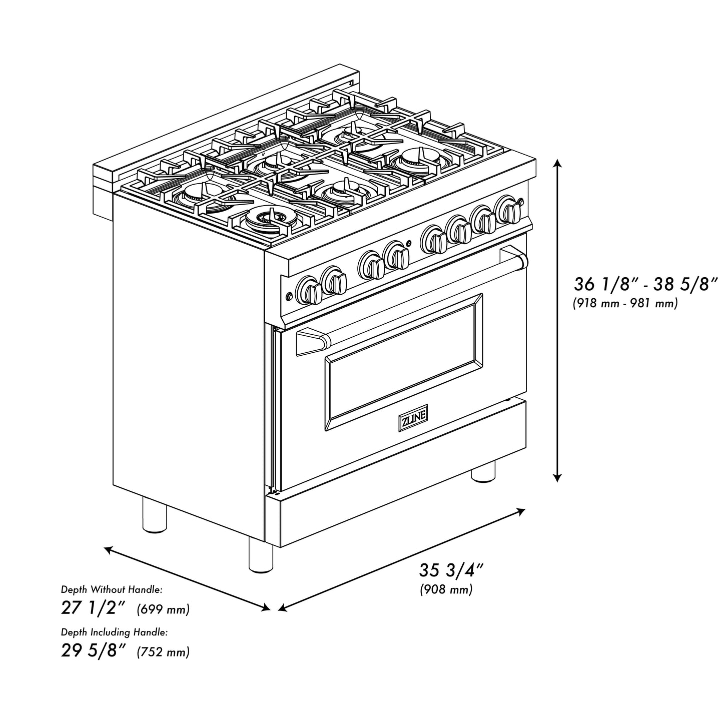 ZLINE 36" 4.6 cu. ft. Dual Fuel Range with Gas Stove and Electric Oven in Stainless Steel and White Matte Door (RA-WM-36)