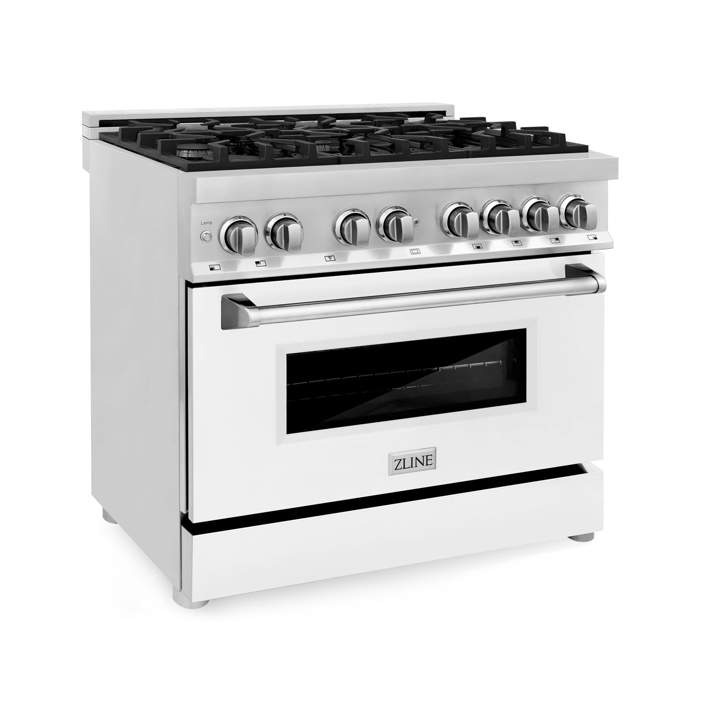 ZLINE 36" 4.6 cu. ft. Dual Fuel Range with Gas Stove and Electric Oven in Stainless Steel and White Matte Door (RA-WM-36)