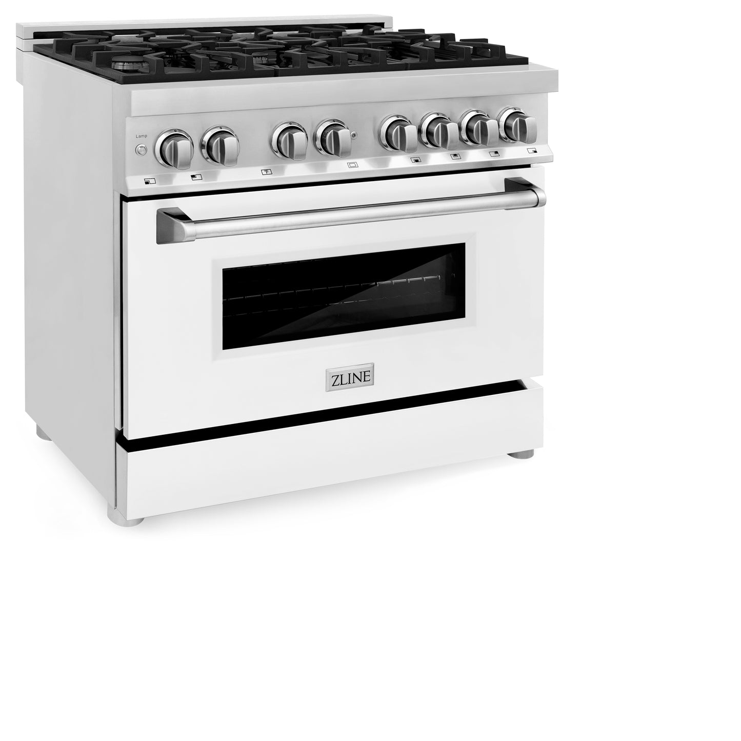ZLINE 36" 4.6 cu. ft. Dual Fuel Range with Gas Stove and Electric Oven in Stainless Steel and White Matte Door (RA-WM-36)