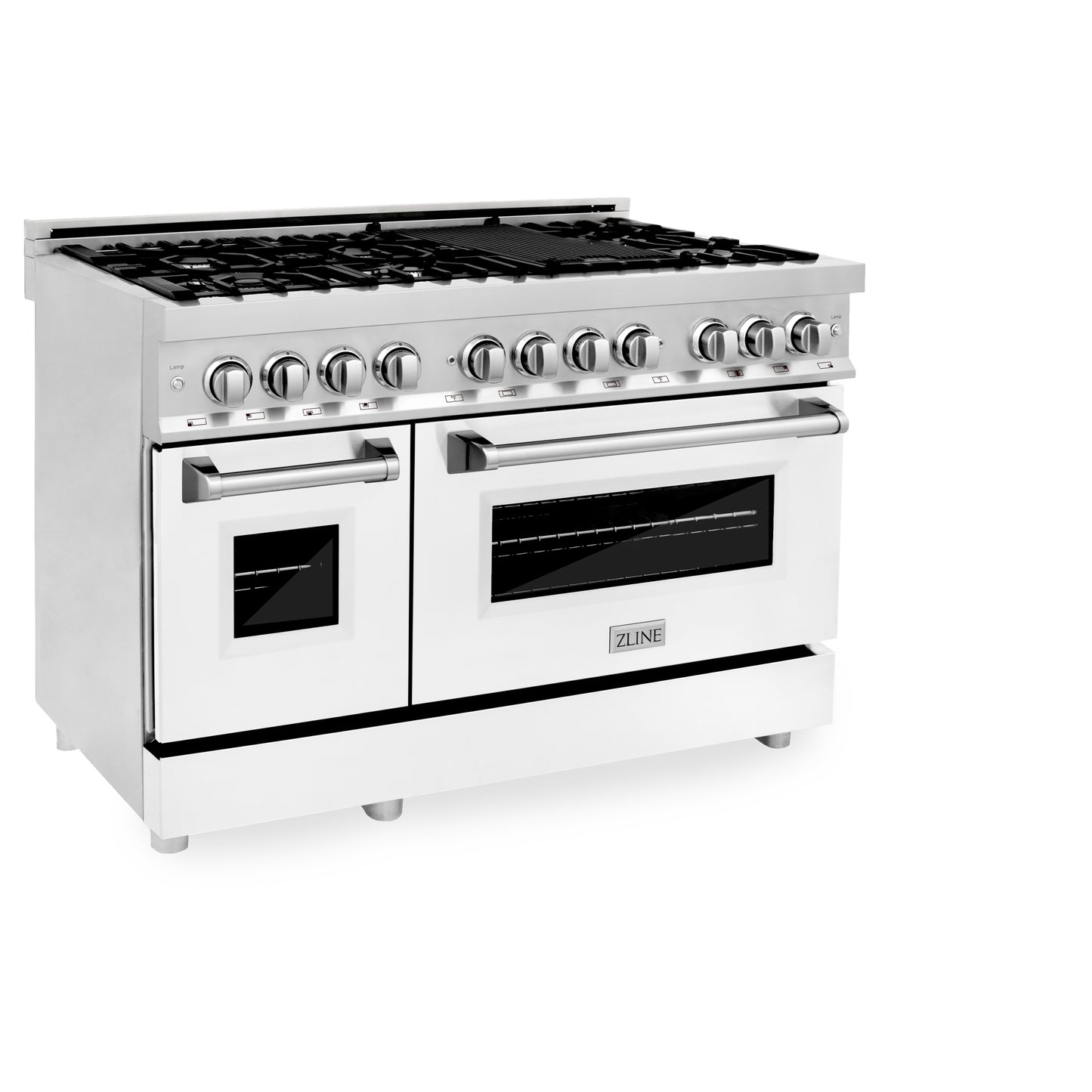 ZLINE 48" 6.0 cu. ft. Dual Fuel Range with Gas Stove and Electric Oven in Stainless Steel and White Matte Door (RA-WM-48)