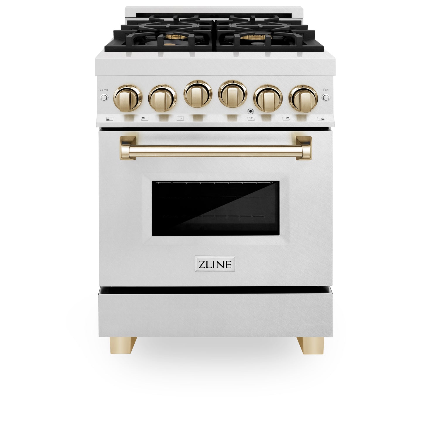 ZLINE Autograph Edition 24" 2.8 cu. ft. Dual Fuel Range with Gas Stove and Electric Oven in Fingerprint Resistant Stainless Steel with Polished Gold Accents (RASZ-SN-24-G)