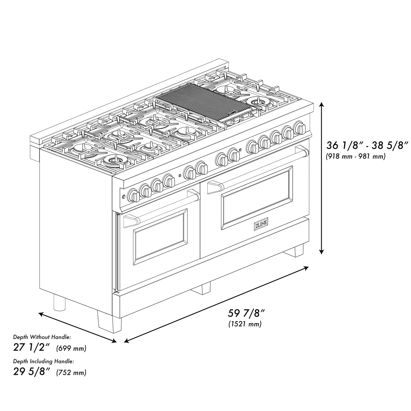 ZLINE Autograph Edition 60" 7.4 cu. ft. Dual Fuel Range with Gas Stove and Electric Oven in Stainless Steel with Polished Gold Accents (RAZ-60-G)