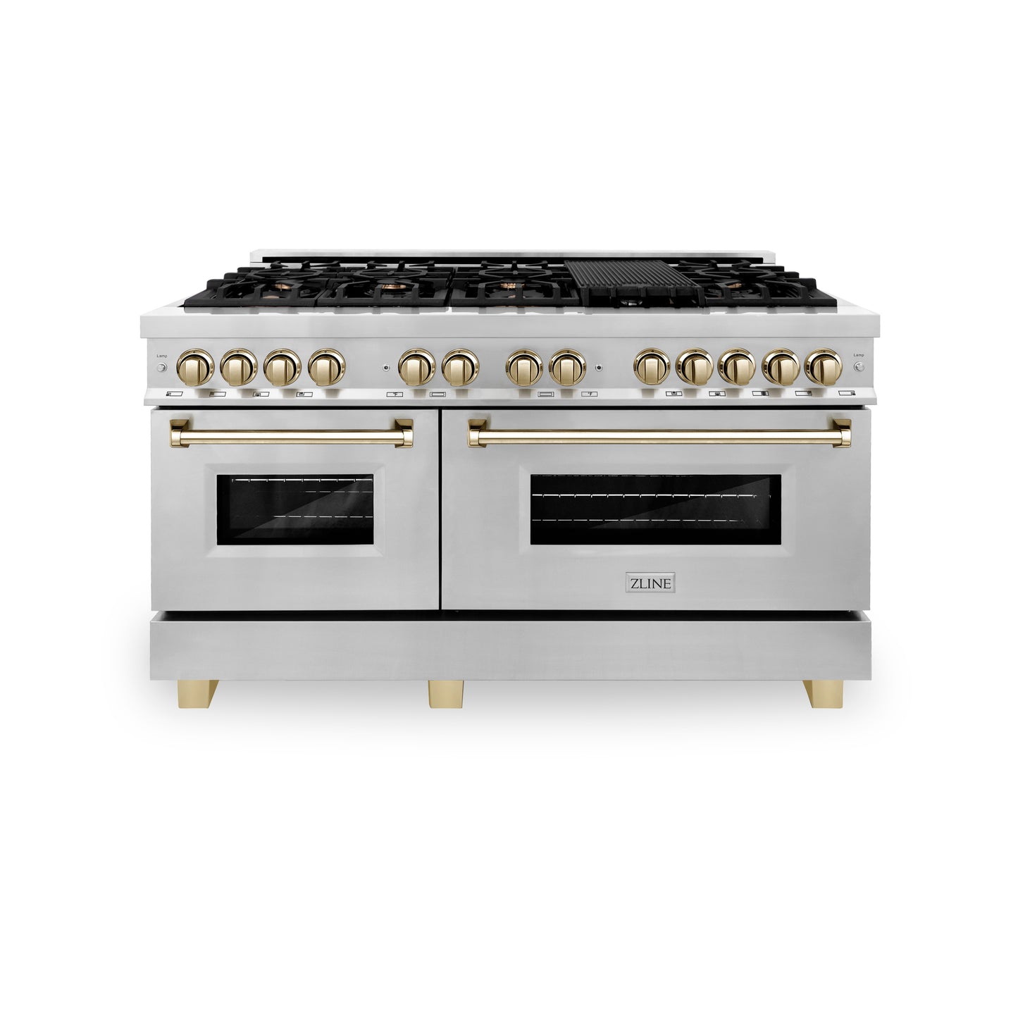 ZLINE Autograph Edition 60" 7.4 cu. ft. Dual Fuel Range with Gas Stove and Electric Oven in Stainless Steel with Polished Gold Accents (RAZ-60-G)