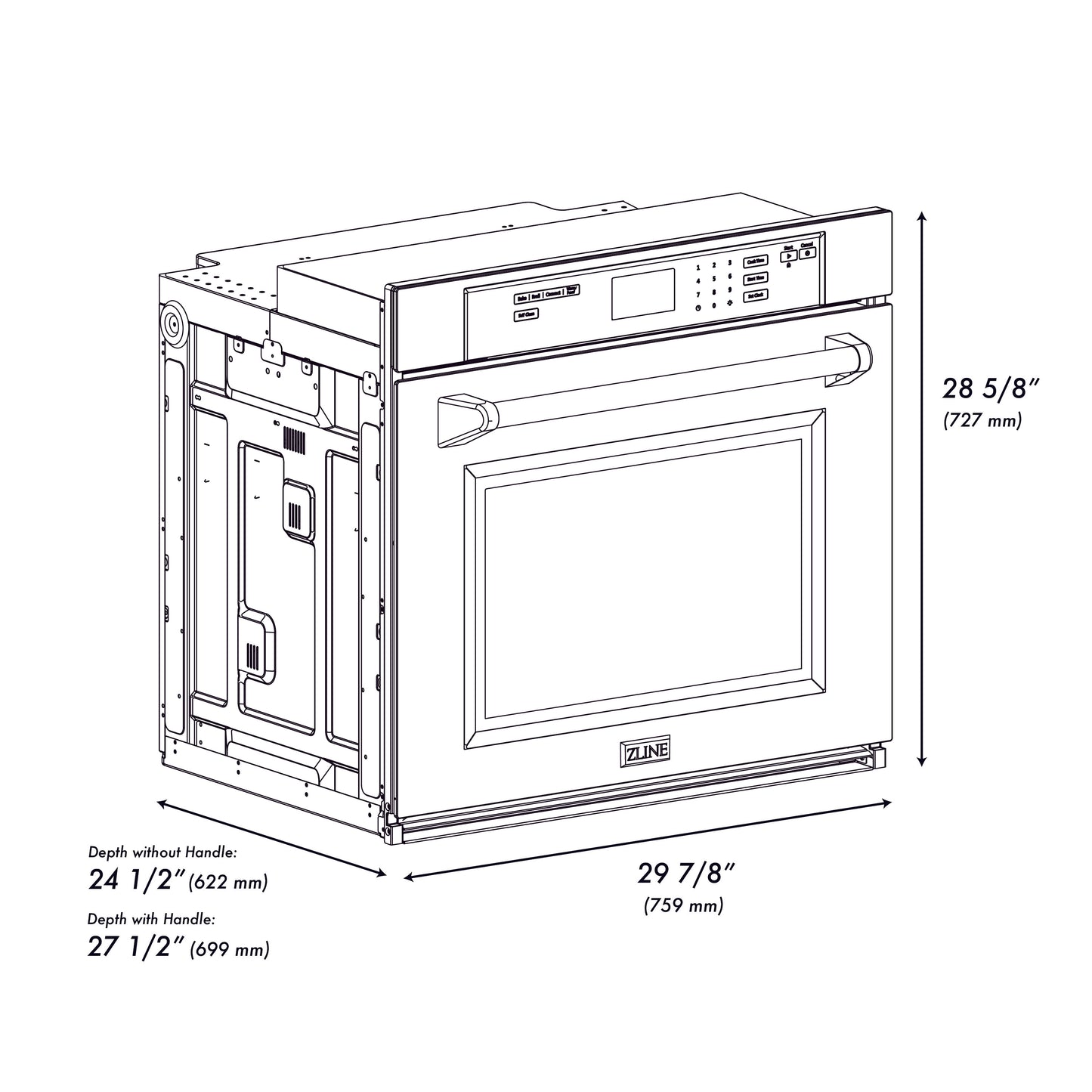 ZLINE 30" Professional Single Wall Oven with Self Clean and True Convection in Black Stainless Steel (AWS-30-BS)