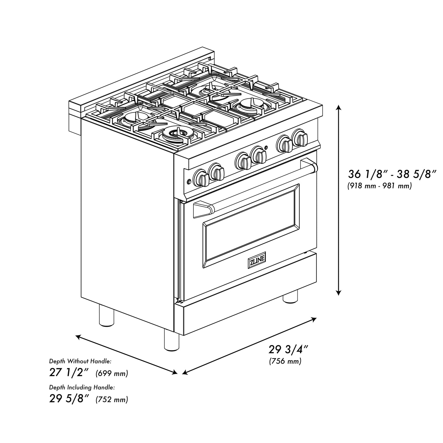 ZLINE 30" 4.0 cu. ft. Dual Fuel Range with Gas Stove and Electric Oven in Stainless Steel with Brass Burners (RA-BR-30)