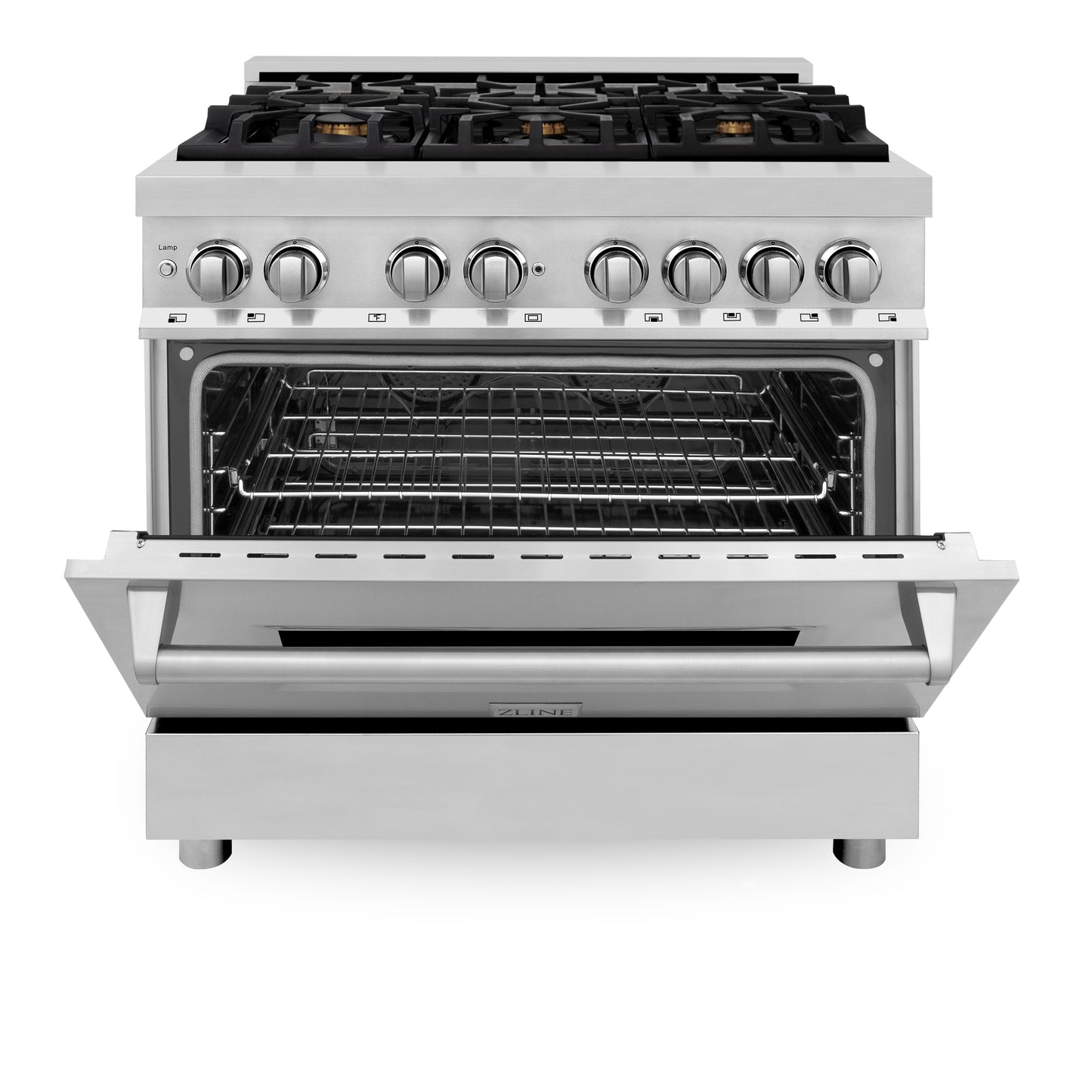 ZLINE 36" 4.6 cu. ft. Dual Fuel Range with Gas Stove and Electric Oven in Stainless Steel with Brass Burners (RA-BR-36)