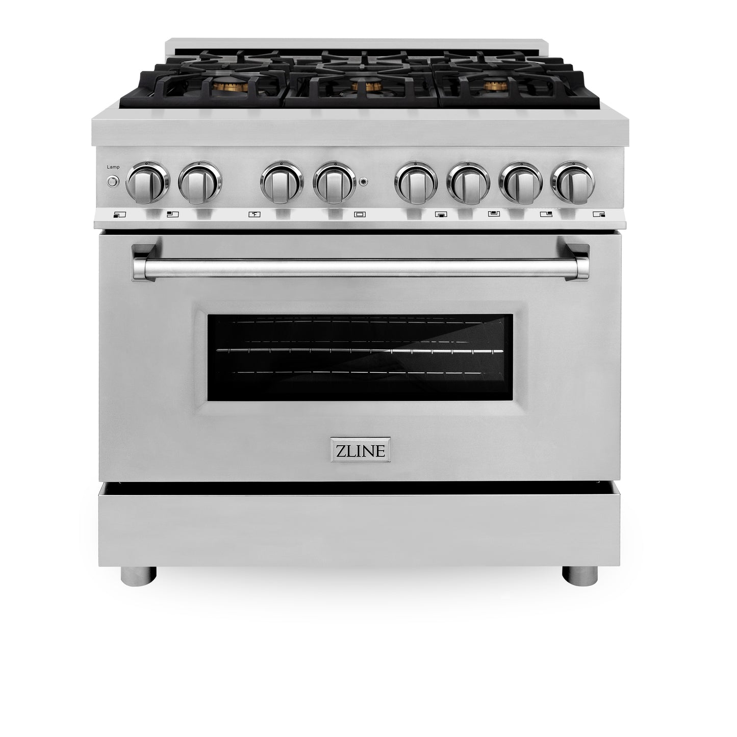 ZLINE 36" 4.6 cu. ft. Dual Fuel Range with Gas Stove and Electric Oven in Stainless Steel with Brass Burners (RA-BR-36)