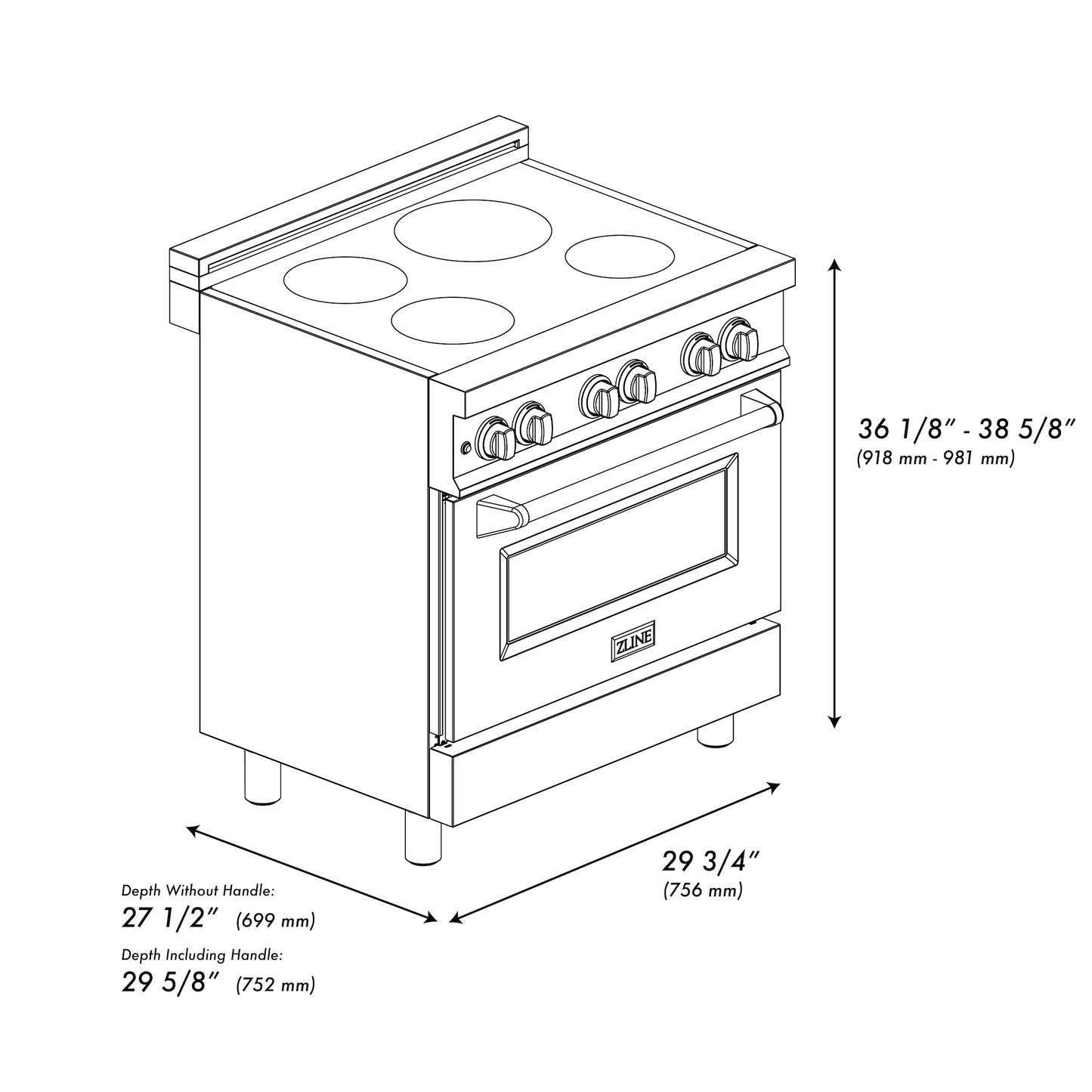 ZLINE 30" 4.0 cu. ft. Induction Range with a 4 Element Stove and Electric Oven in Stainless Steel (RAIND-30)