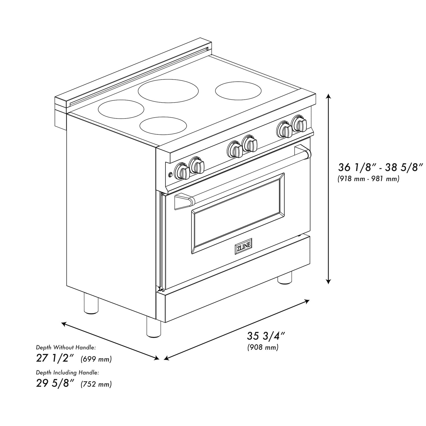 ZLINE 36" 4.6 cu. ft. Induction Range with a 4 Element Stove and Electric Oven in Stainless Steel (RAIND-36)